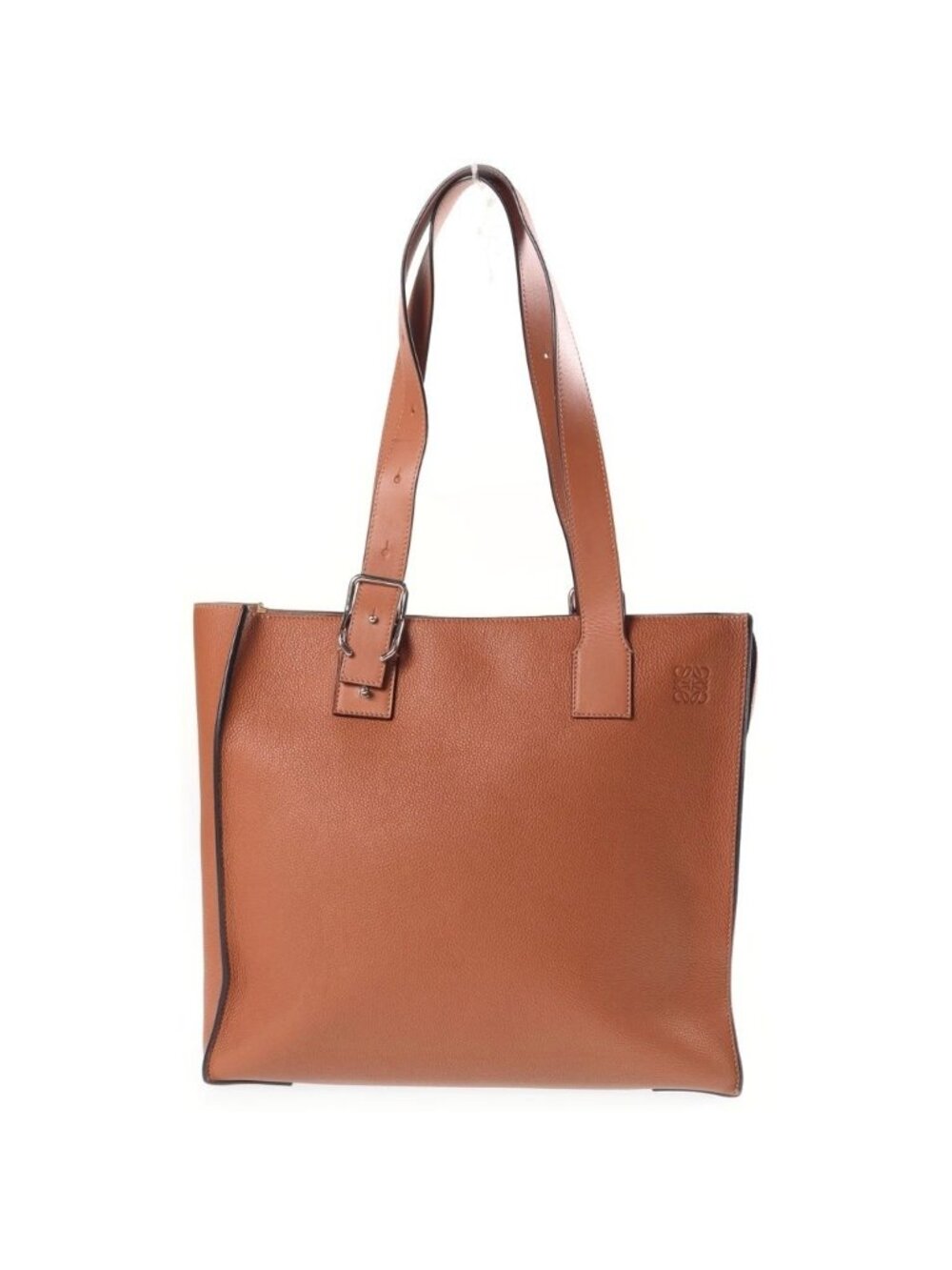 Loewe Buckle Zipper Anagram Logo Leather Tote Bag Silver Brown